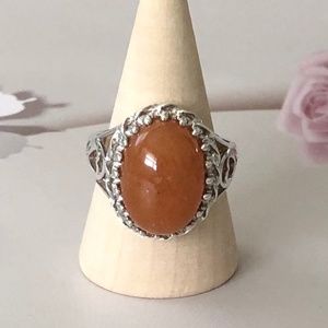 Genuine ORANGE AVENTURINE 💎 Oval Ring .925 Sterling Silver